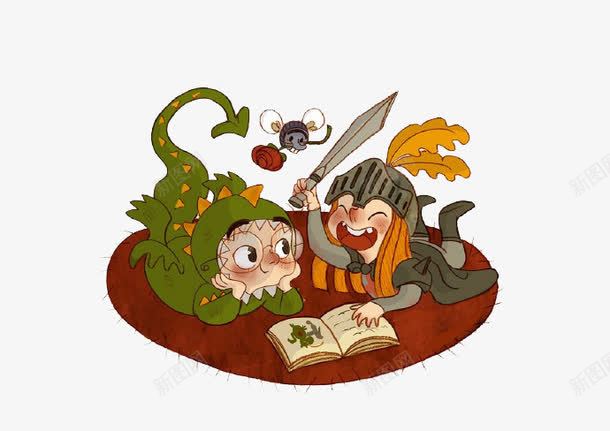 卡通小孩看书png免抠素材_88icon https://88icon.com 扮演 童话 骑士 鳄鱼