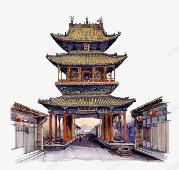 手绘古代建筑png免抠素材_88icon https://88icon.com 免扣 古典 古建 古楼一角 装饰