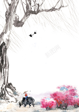 灰色淡雅水墨中国风清明节背景素材背景