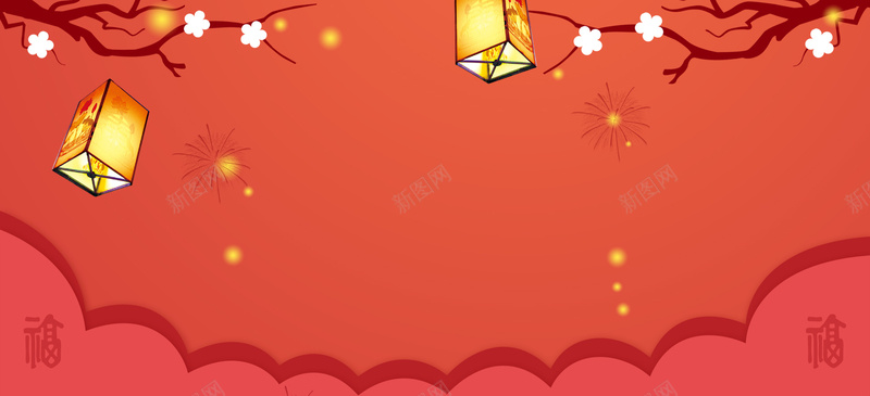新年红色孔明灯梅花淘宝海报背景背景