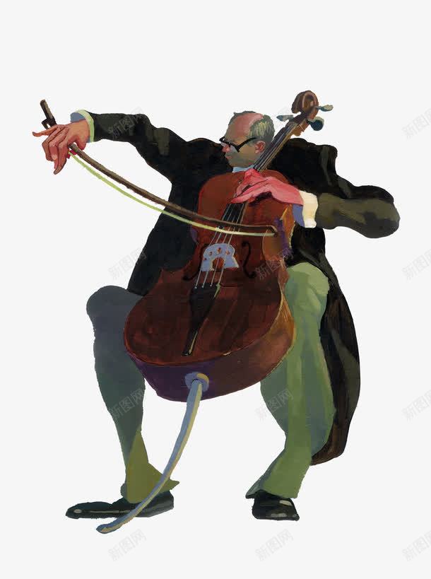 拉大提琴的男人插画png免抠素材_88icon https://88icon.com 创意插画 拉大提琴的男人 艺术 音乐