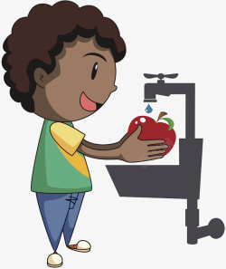 卡通小人洗苹果素材
