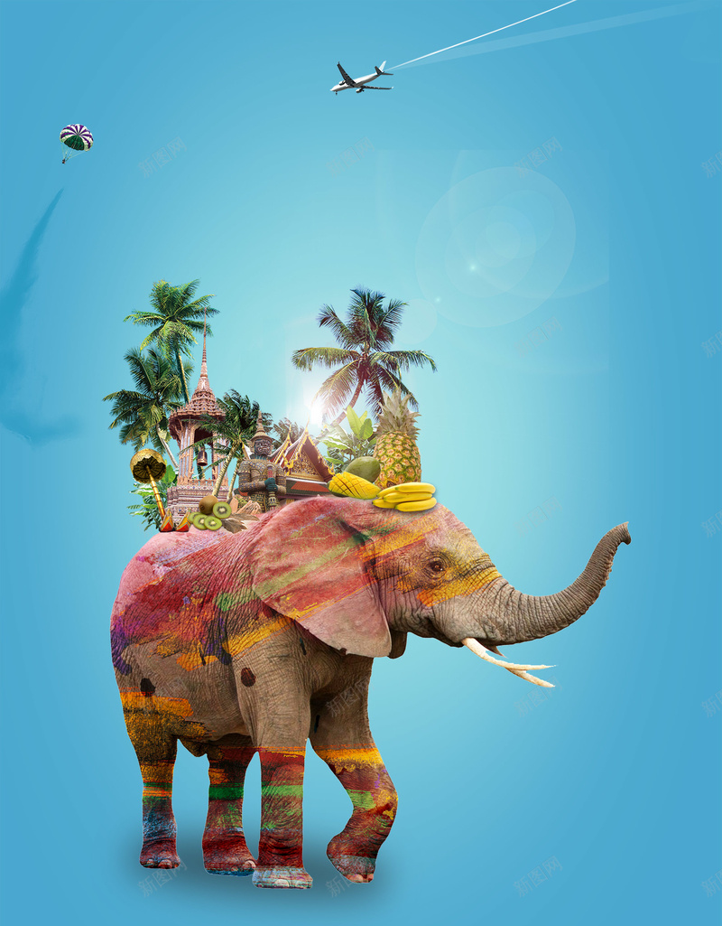 蓝色创意大象广告旅行泰国背景psd设计背景_88icon https://88icon.com 创意 大象 广告 旅行 泰国 素材 背景 蓝色