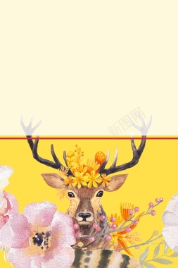 黄色温暖阳光麋鹿野生动物广告背景背景
