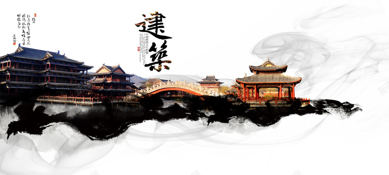 中国传统建筑Banner背景