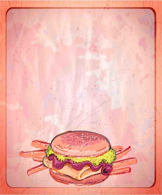 美式美食复古快餐汉堡菜单餐厅厨房海报背景矢量图背景
