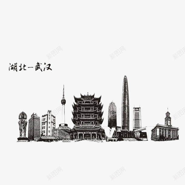 武汉城市剪影png免抠素材_88icon https://88icon.com 剪影 手绘 武汉 黑色