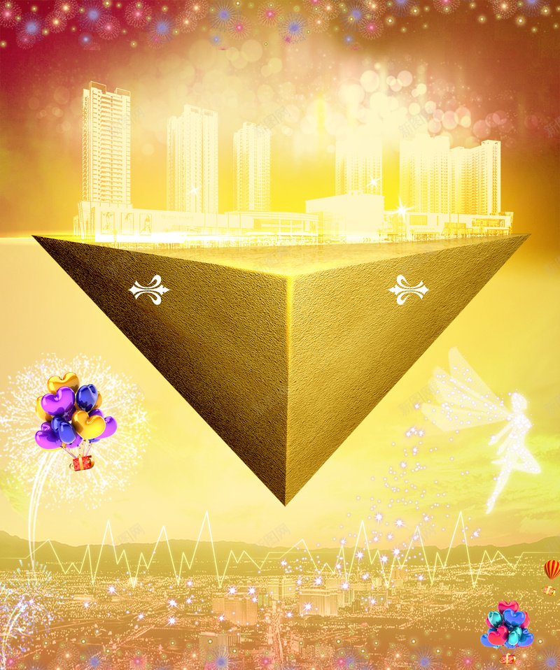 金色三角台背景素材psd设计背景_88icon https://88icon.com 三角 剪影 彩点 气球 金色 白色 蝴蝶 背景 素材