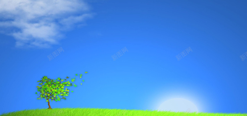蓝天绿树草地背景背景