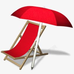 红色躺椅遮阳伞卡通夏天素材