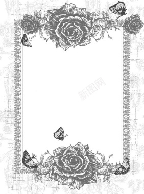 手绘线描蝴蝶花朵海报背景素材背景