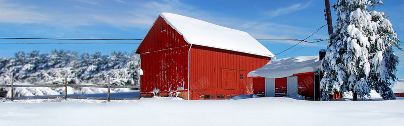 红色房子雪地背景