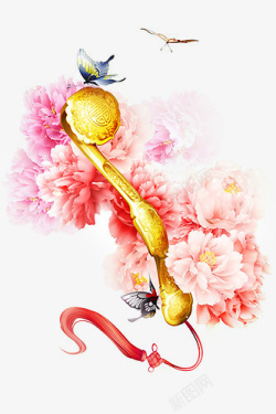 粉黄色的牡丹花手绘牡丹花如意元素高清图片