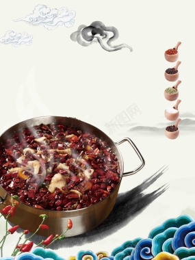 中国风水煮鱼美食海报背景模板背景