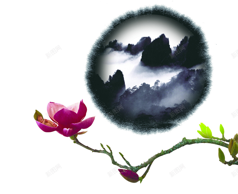 中国风山水一支花背景psd设计背景_88icon https://88icon.com 中国风 山水 水墨画 平静 一支花