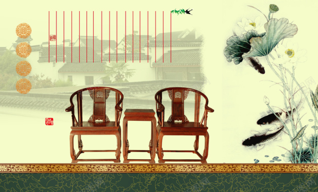 中国风古典座椅背景素材背景