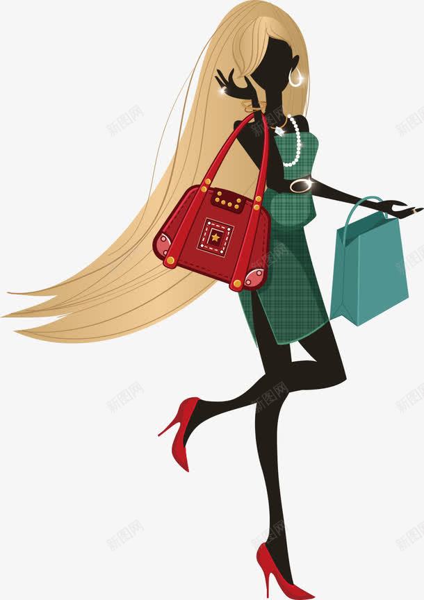 手绘购物的女人png免抠素材_88icon https://88icon.com 手绘 美女 购物的女人
