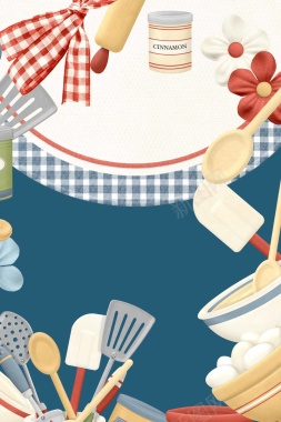 家居厨房厨具日用品靛蓝素雅广告背景背景