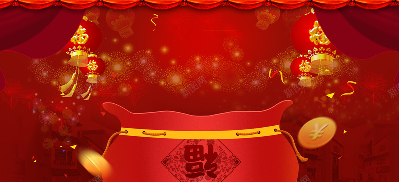 春节盛典狂欢红色banner背景背景