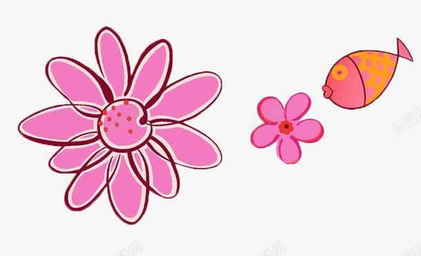 粉色的花和鱼png免抠素材_88icon https://88icon.com 卡通 粉色 装饰 设计