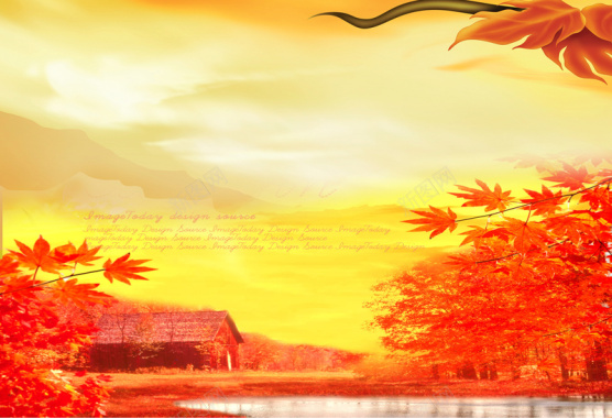红色枫叶秋天海报背景模板背景