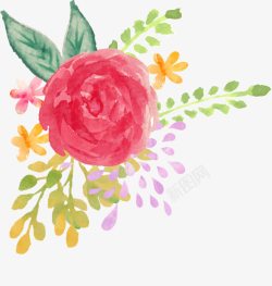 手绘粉色花朵彩色树叶素材
