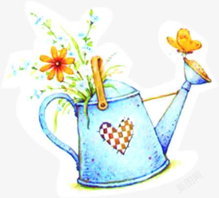 手绘黄色小花喷壶png免抠素材_88icon https://88icon.com 喷壶 黄色