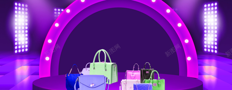 新款女包促销季几何紫色banner背景