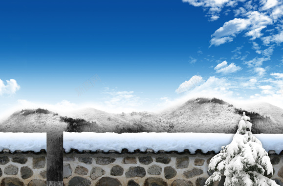 奇幻冰雪蓝天白云旅游背景素材背景