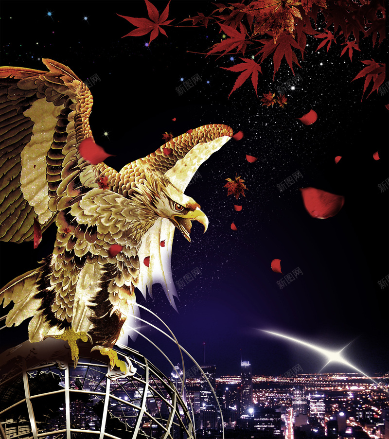 雄鹰背景psd设计背景_88icon https://88icon.com 商务 夜空 建筑 科幻 科技 雄鹰背景