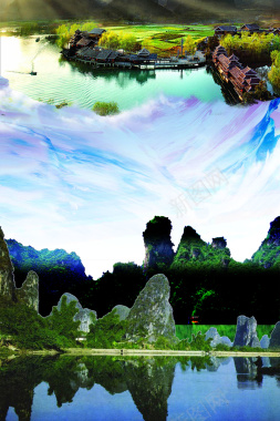 创意旅游桂林山水甲天下背景
