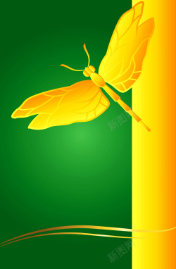 金色蜻蜓金色质感蜻蜓绿色海报背景高清图片