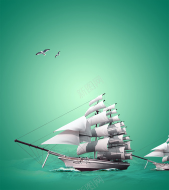 帆船大海海报背景背景