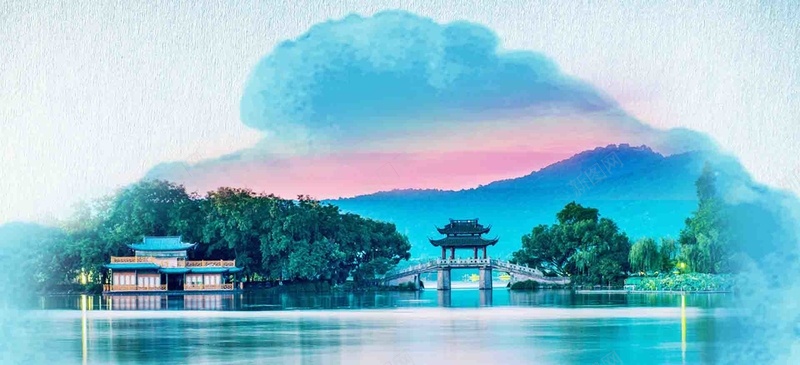 中国风江南水乡旅行海报背景背景