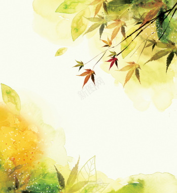 黄色手绘树叶背景背景