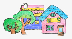 原创彩色手绘卡通房子素材