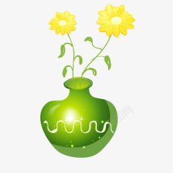 绿色玻璃质感花瓶插花素材