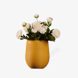 黄色花瓶白玫瑰素材