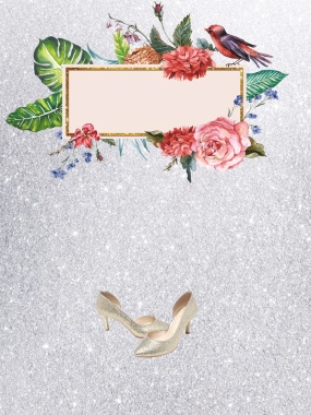 银色夏季时尚女鞋商场促销海报背景背景