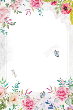 手绘花卉清新边框平面广告背景
