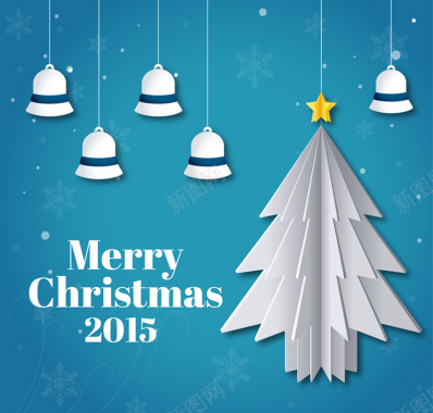 白色圣诞树和铃铛贺卡矢量图背景