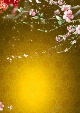 金色复古手绘桃花美妆海报背景背景
