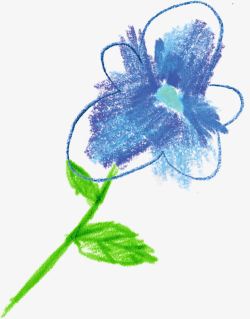蓝色蜡笔创意花朵素材