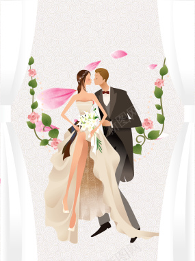 白色简约插画婚礼婚纱摄影背景背景