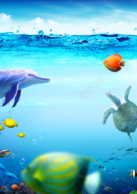 蓝色海洋海水小鱼背景背景