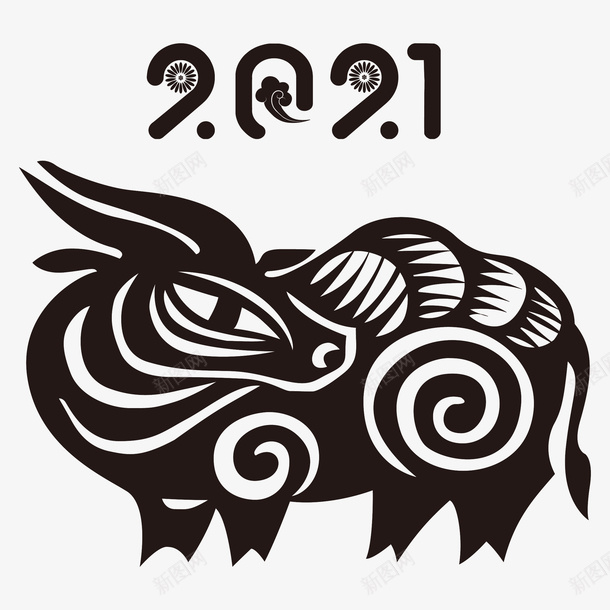 2021剪纸牛矢量图ai免抠素材_88icon https://88icon.com 2021 中式 剪纸牛 卡通 数字 艺术字 矢量图