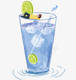 矢量手绘水杯夏日冰饮柠檬元素高清图片