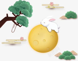 玉兔坐在月亮上吃月饼中秋节桂树玉兔高清图片