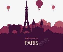 紫色巴黎欢迎旅游矢量图素材