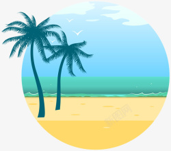 夏日海滩椰子树海浪素材